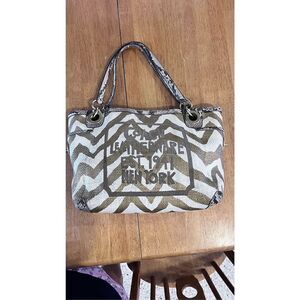 COACH GOLD IVORY ZEBRA RAFFIA STRAW TOTE SHOULDER BAG LIMITED EDITION